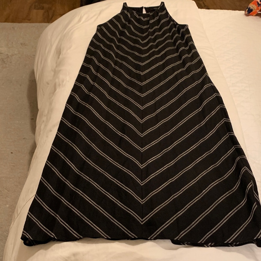 J. Crew Black and White Chevron Linen Maxi Dress